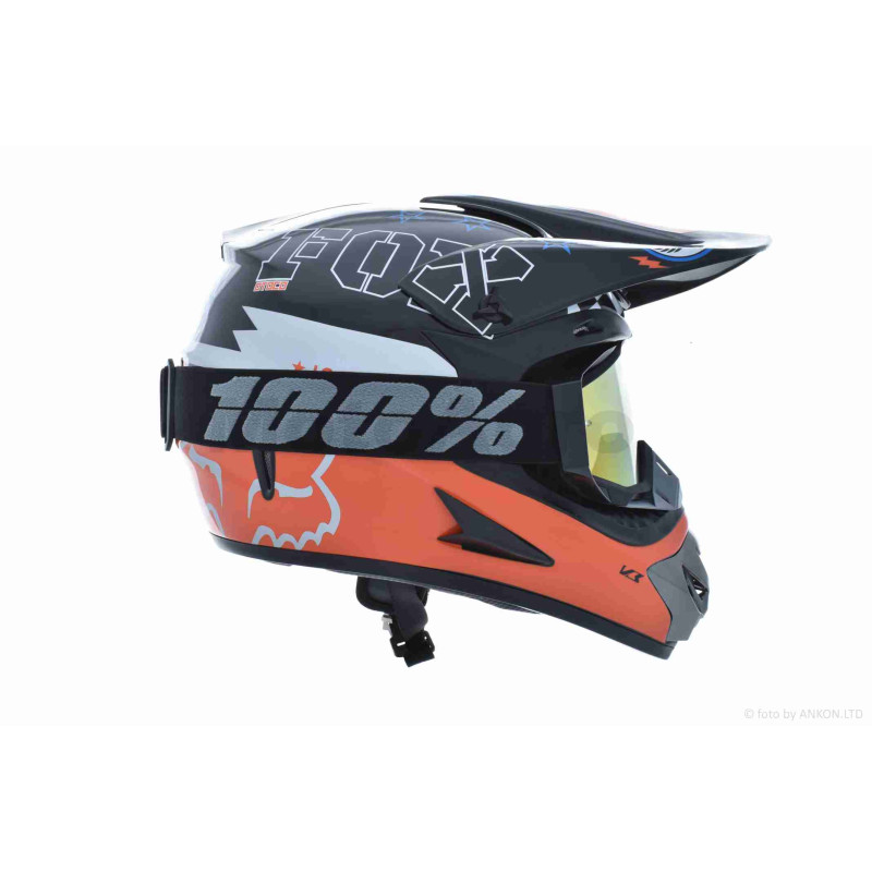 Шолом кросовий  "IBK"  (#FOX, чорно-помаранчевий, глянець, S, +кросові окуляри)