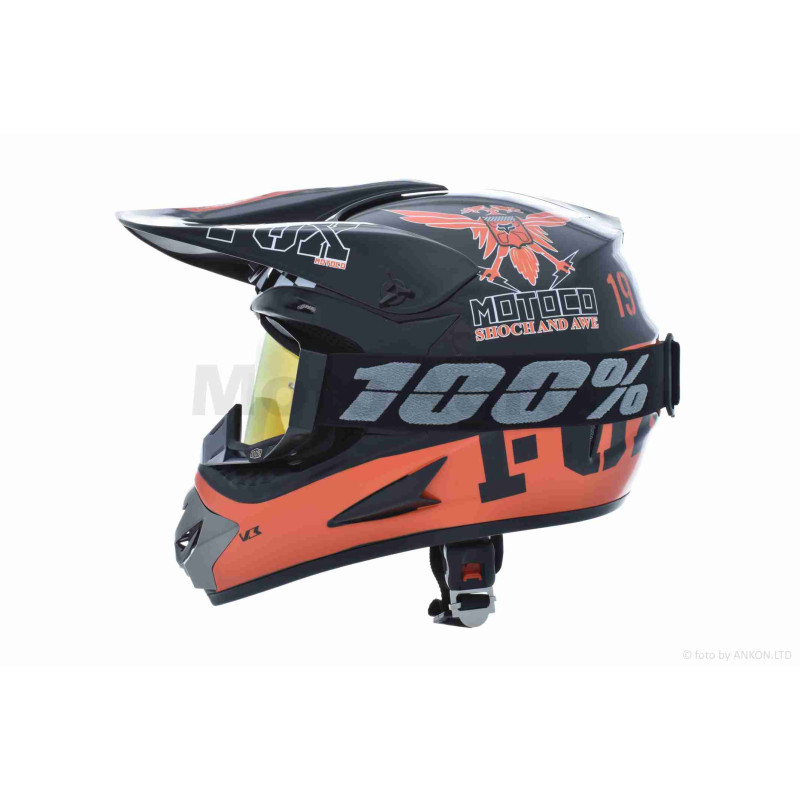 Шолом кросовий  "IBK"  (#FOX, чорно-помаранчевий, глянець, S, +кросові окуляри)