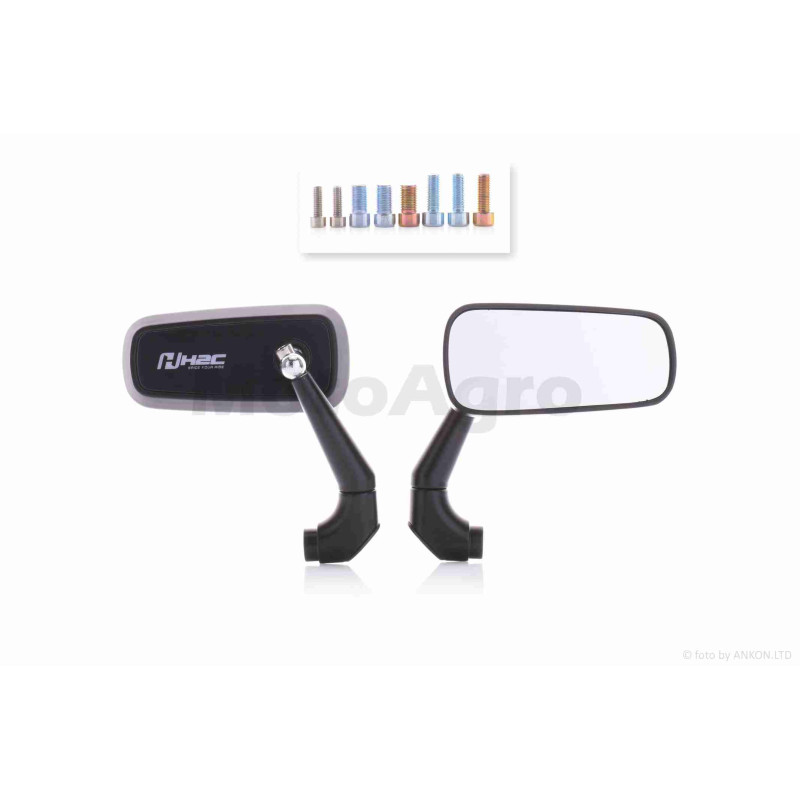 Дзеркала в торець керма  M8/10 R+R+L  алюміній  "H2C"  (#2301, чорно-сірі)
