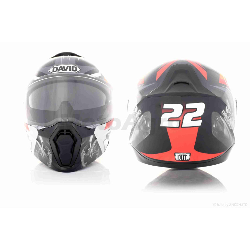 Шолом трансформер  "DAVID"  (#D809A, чорний глянсовий, XL, окуляри, ABS)