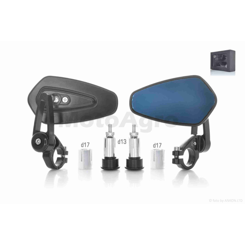 Дзеркала  в торець керма, стрілоподібні, алюміній, d13/17  "CUSTOM"  (чорні)