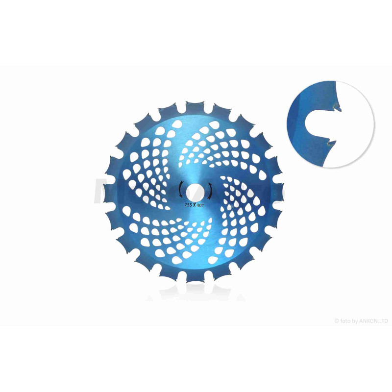 Ніж коси  40T  D255  d25.4  побідит  двосторонній  "DR"  (синій)