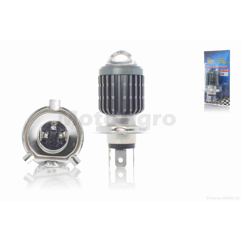 Лампа фари діодна  H4  12V 35/35W  2 кристали, білий/жовтий, лінза  "LIPAI"