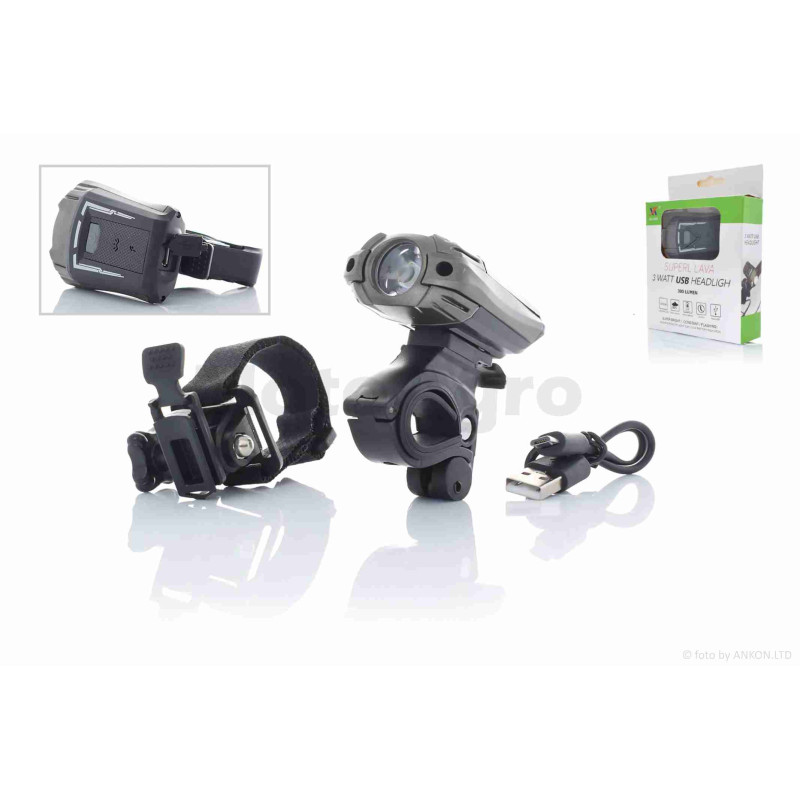 Фара вело  USB/800mAh  1led  CREE  300lm  4 режими  +flash  +кріплення на шолом алюміній  #DEN-059