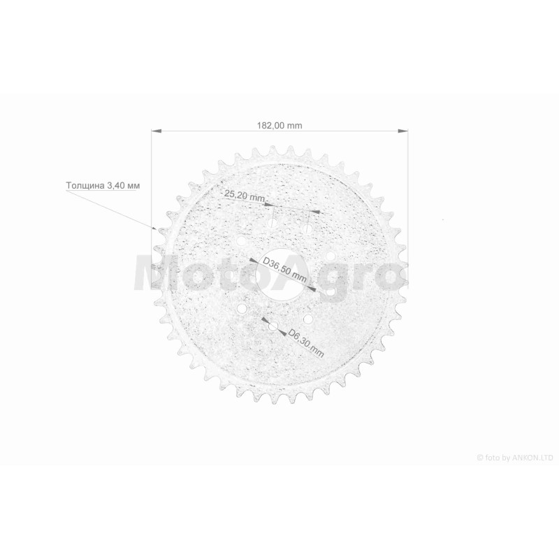 Зірка трансмісії задня веломотора  2T  F80  44T  "LIPAI"