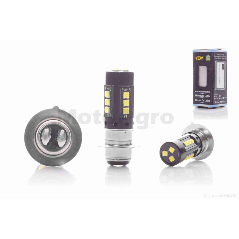 Лампа фари діодна  P15D-25-1  12V  35/35W  1 вус, 15 кристалів "YDY"