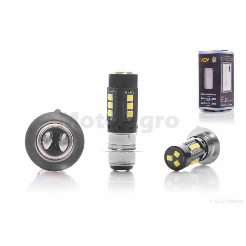 Лампа фари діодна  P15D-25-1  12V  35/35W  1 вус, 15 кристалів "YDY"