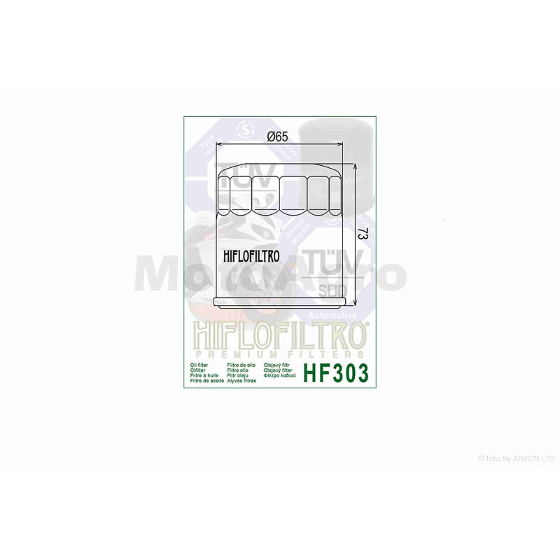 Фільтр масляний мото  HF303  D65/H73  чорний  "HIFLO"  ТАЙЛАНД