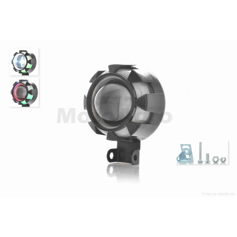 Фара додаткова  діодна, кругла, D75, біле світло, червоний габарит, RGB  кільце  #18103_