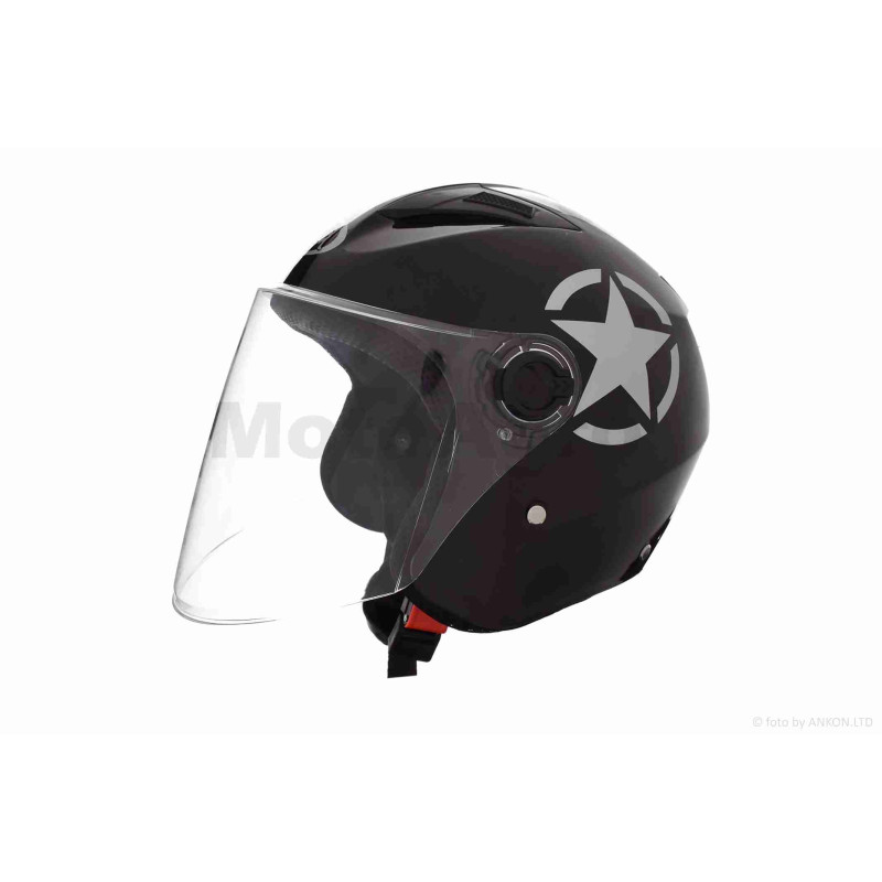 Шолом відкритий  "DAVID"  (#D017, чорний глянсовий Willys Star, L, АБС-пластик)