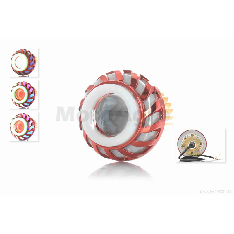 Модуль у фару діодний  D71, біле світло, червоний габарит, RGB  кільце, стробоскоп  #18127_