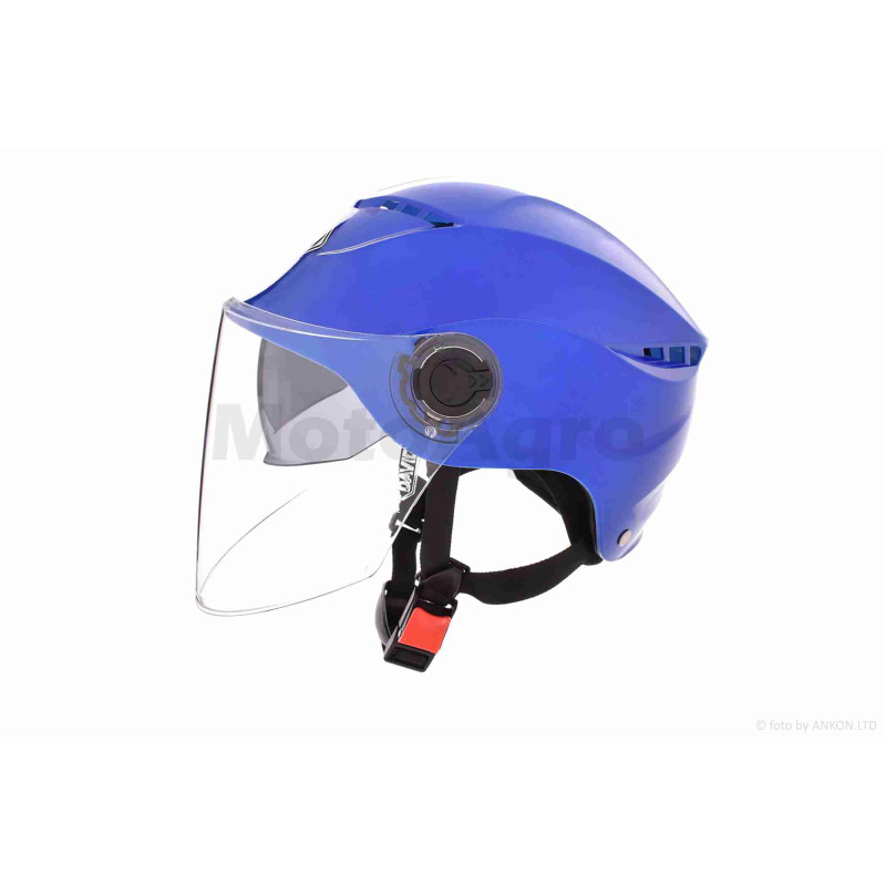 Шолом відкритий (мото 50cc/вело/самокат)  "DAVID"  (#S327, синій глянсовий, M-XL, окуляри)