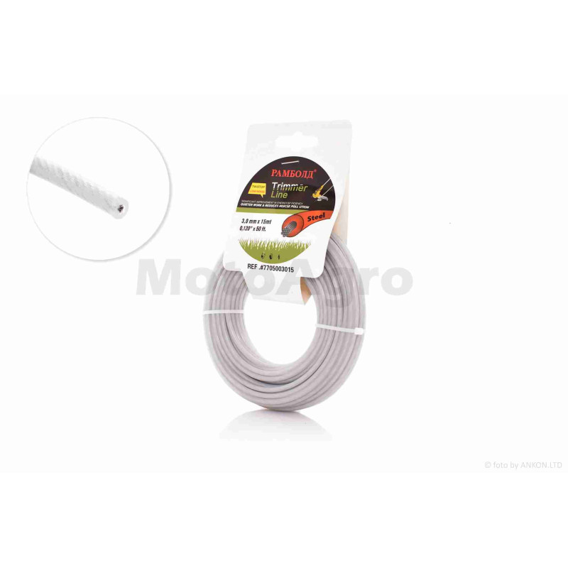 Леска косы  армированная (сталь)  3.0mm  квадрат  15m