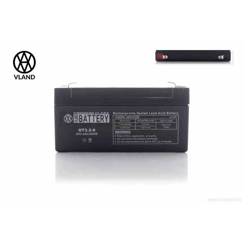 Акумулятор  SLA  6V  3.2A  125-33-60mm  OT3.2-6  "VLAND"  (2025)