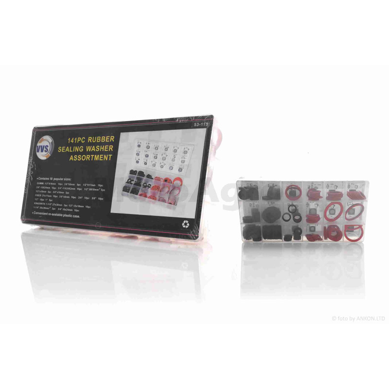 Набір ущільнювальних кілець 18 видів, 141шт (гума, волокно, азбест) #53-113