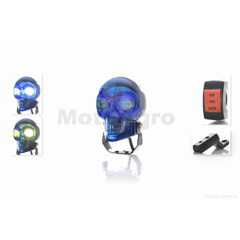 Фара додаткова  діодна, череп, білий/жовтий/RGB режими  +кнопка  #LPS-2171  (синя)