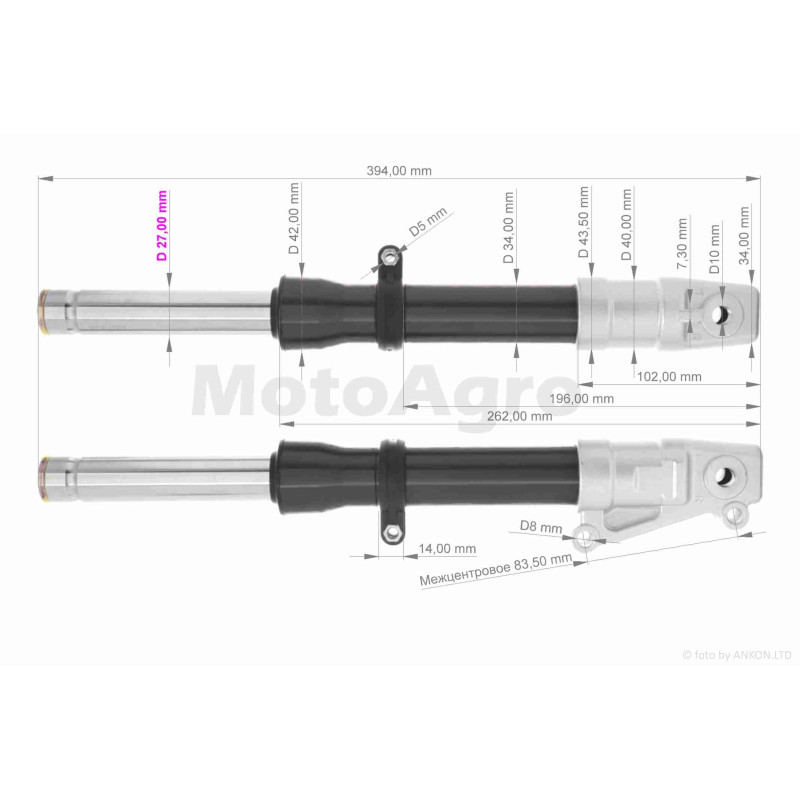 Амортизатори передні (пір`я)  DIO ZX  диск, гідравліка, шток  d27  "LIPAI" (чорні)