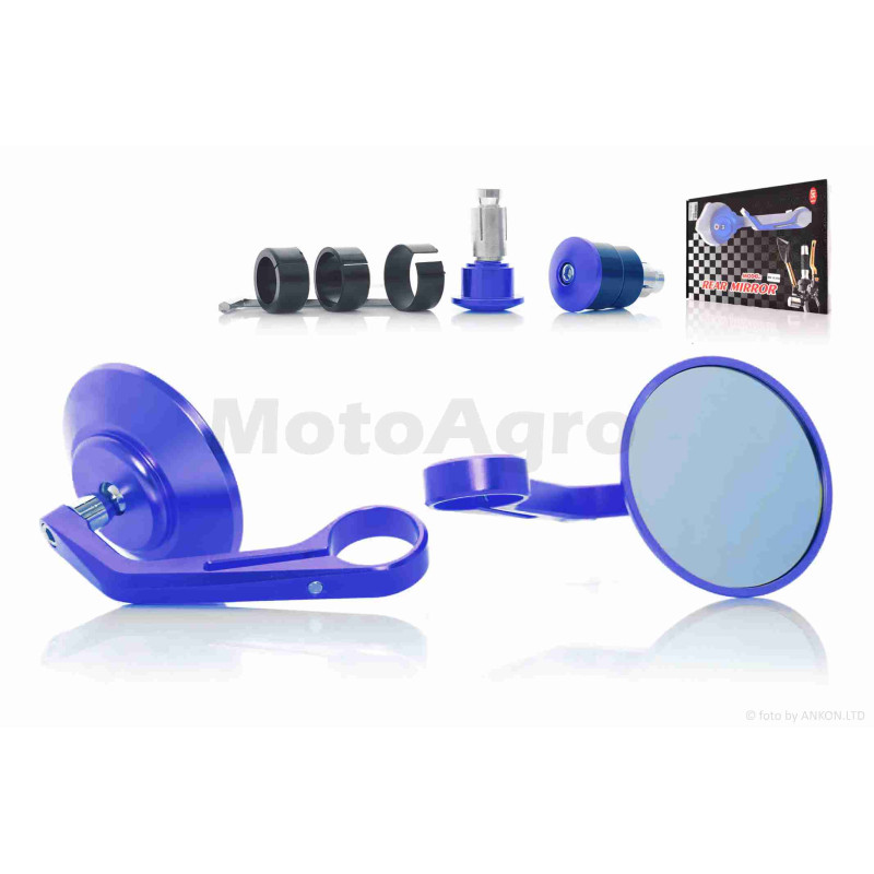 Дзеркала в торець керма, круглі, алюміній  "CUSTOM"  (сині)