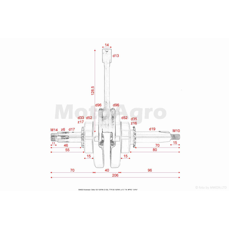 Колінвал  Delta  125 152FMI (С120), TTR125 153FMI  p-13  T16  #PRO  "LIPAI"