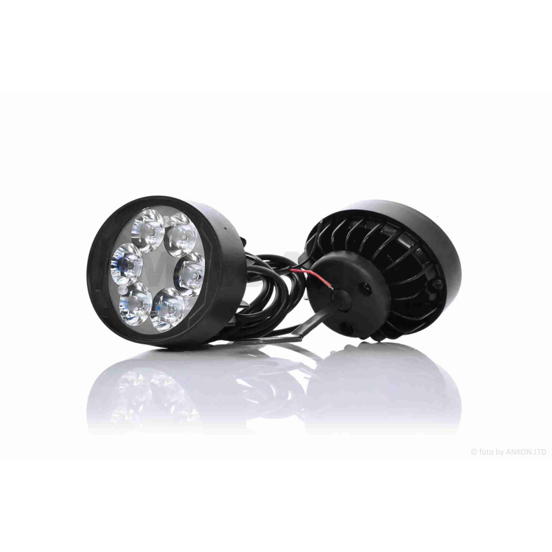 Фари додаткові (пара)  круглі, 65-55mm, 6 діодів, кронштейн під дзеркало