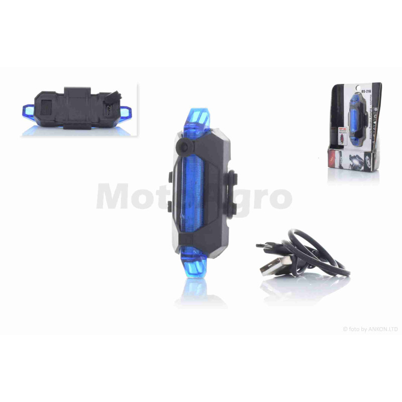 Габарит задній вело  USB, 5 діодів, 4 режими  (синій)  #DC-918/DEN-018