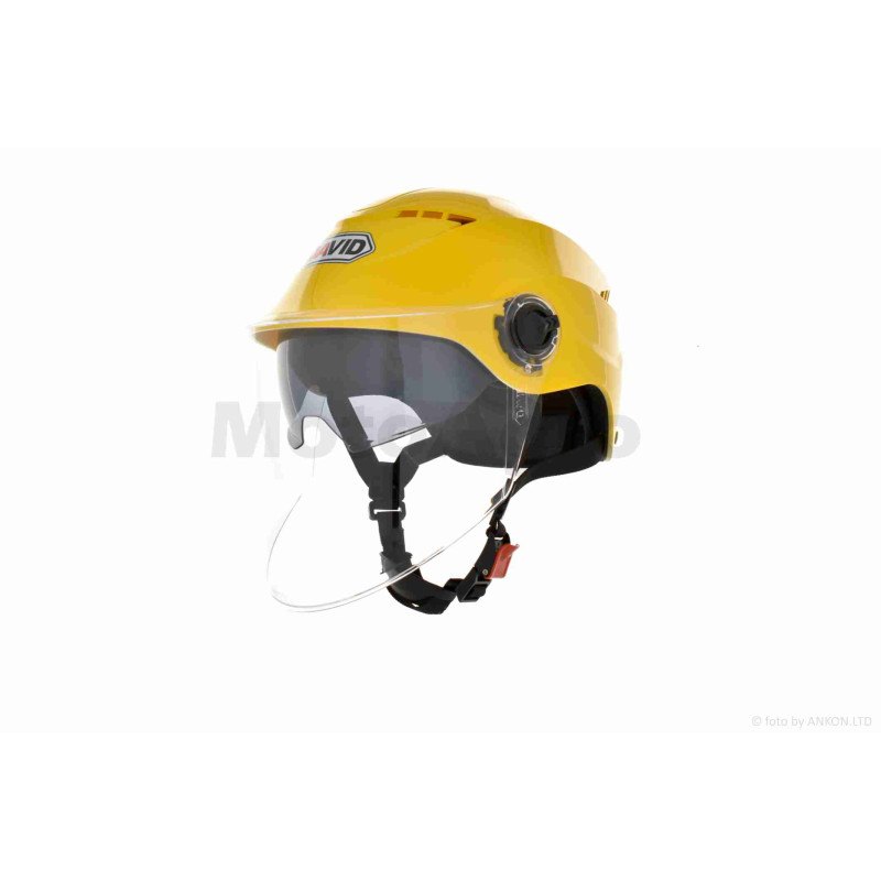 Шолом відкритий (мото 50cc/вело/самокат)  "DAVID"  (#S327, жовтий глянсовий, M-XL, окуляри)