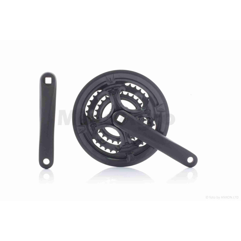 Зірки передні вело  48х38х28Т, захист, шатун під квадрат, 170mm  (чорні)  #YP-006