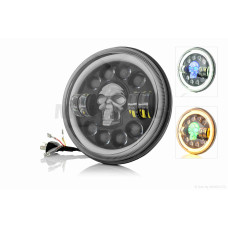 Фара мото діодна кругла D175 12 діодів 2 габарити (білий/жовтий) череп з підсвічуванням