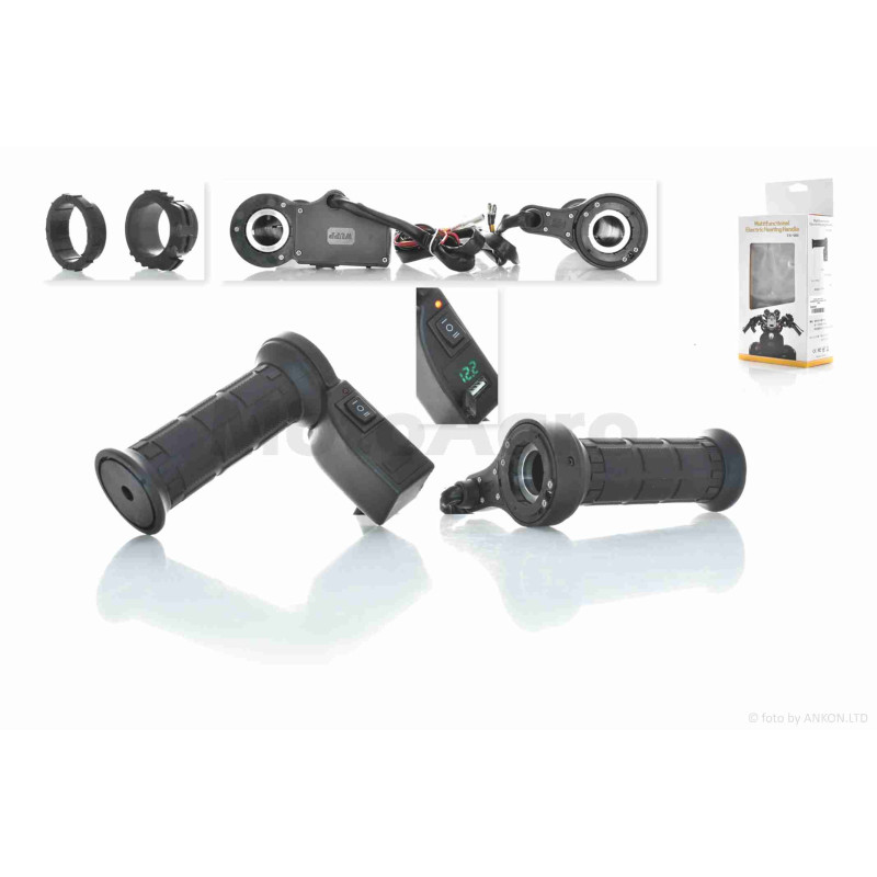 Грипси (ручки керма)  універсальні, з підігрівом  #60  (2 режими 50/70C, USB, адаптери троса)