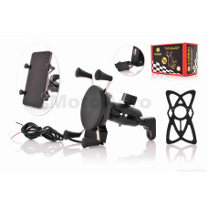 Тримач для телефону кріплення під дзеркало метал USB 2A "GLOBAL"