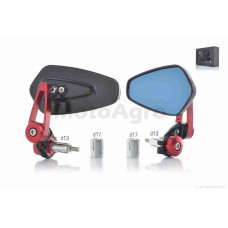 Зеркала в торец руля стреловидные алюминий d13/17 "CUSTOM" (красные)