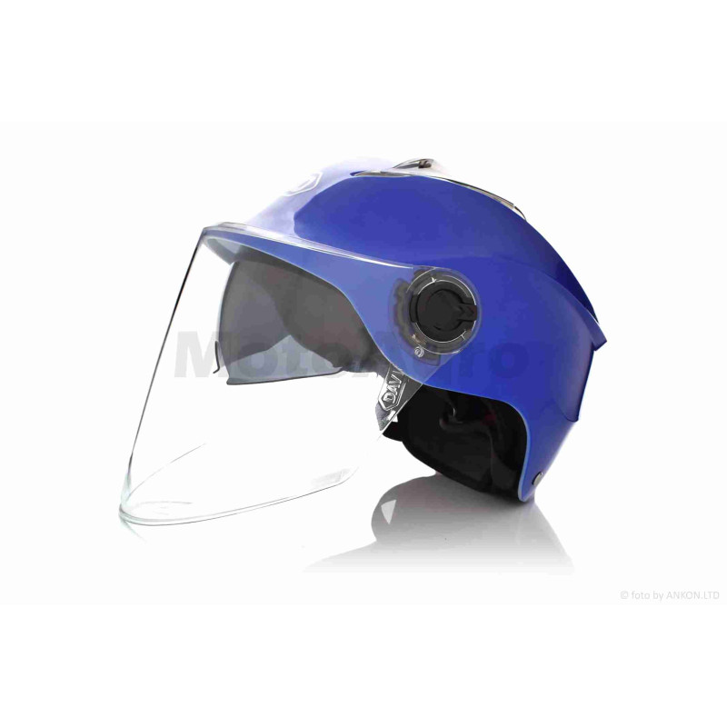 Шолом відкритий (мото 50cc/вело/самокат)  "DAVID"  (#S309, синій глянсовий, M-XL, окуляри)