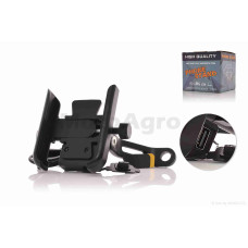 Тримач для телефону кріплення під дзеркало алюмінієвий чорний USB