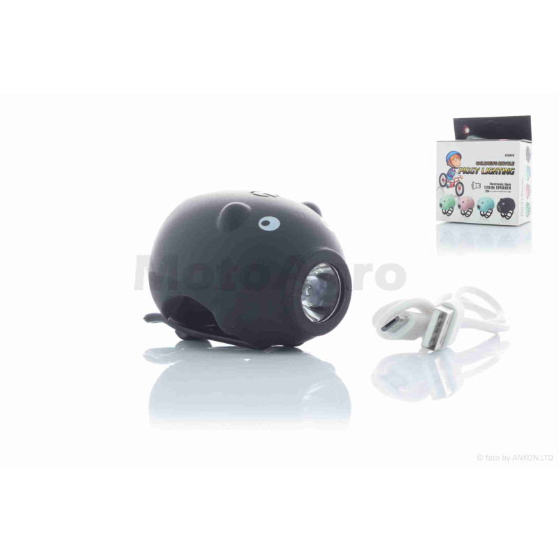 Габарит вело  USB, 3 режими, біле світло, сигнал, чорний  "PIGGY"  #DEN-082