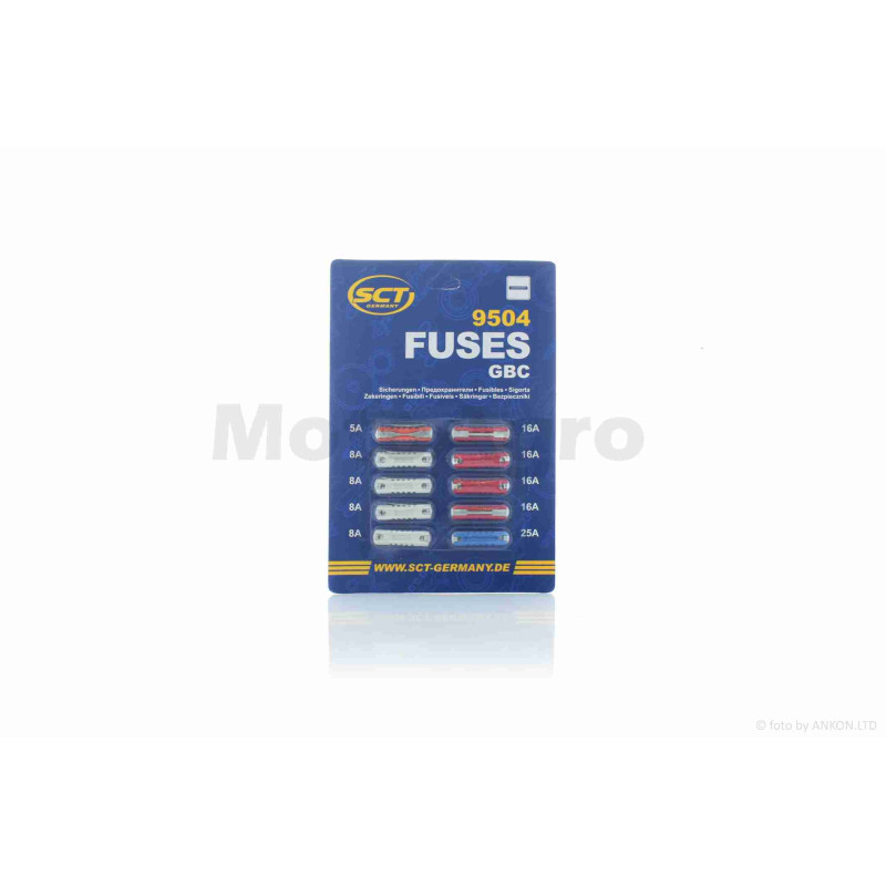 Набір запобіжників пальчикових  5/8/16/20/25A  10шт  "SCT"  НІМЕЧЧИНА  (FUSES GBC)  #9504