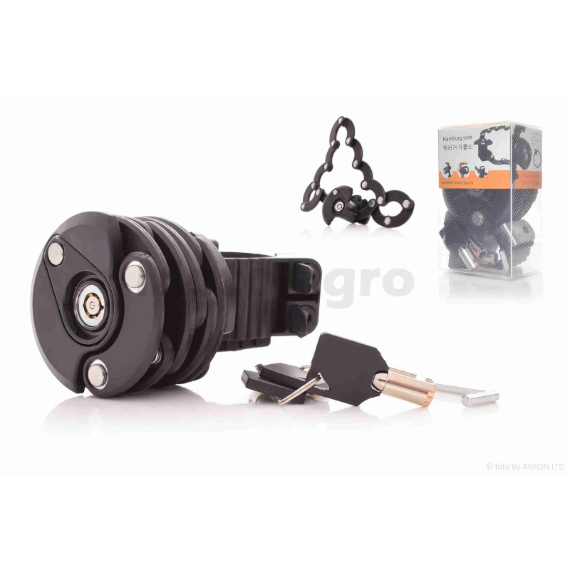 Замок протиугінний пластиновий  L600, три ключі, кріплення на раму  #SUO-012