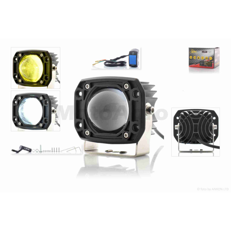 Фара додаткова  діодна  прямокутна, 80-65mm, 12-80V, IP67, біле/жовте світло  #LPS-808