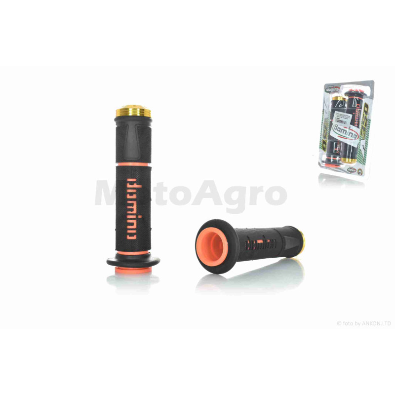 Грипси (ручки керма)  універсальні  #7  "DOMINO"  (чорно-жовтогарячі, CNC відбійники)