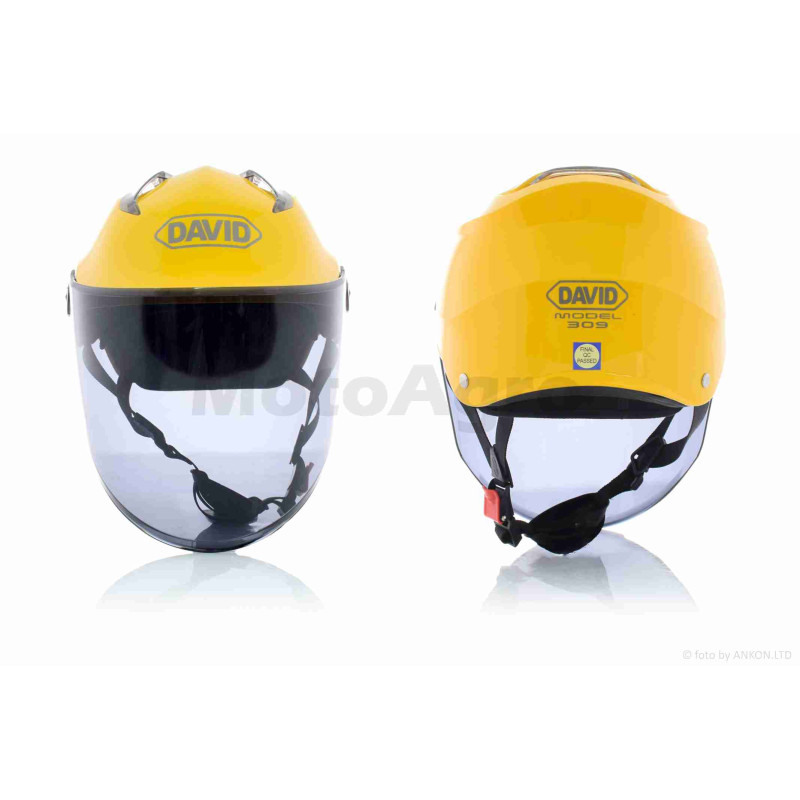 Шолом відкритий  "DAVID"  (#S309, жовтий глянсовий, тонований візор, M-XL, ABS)