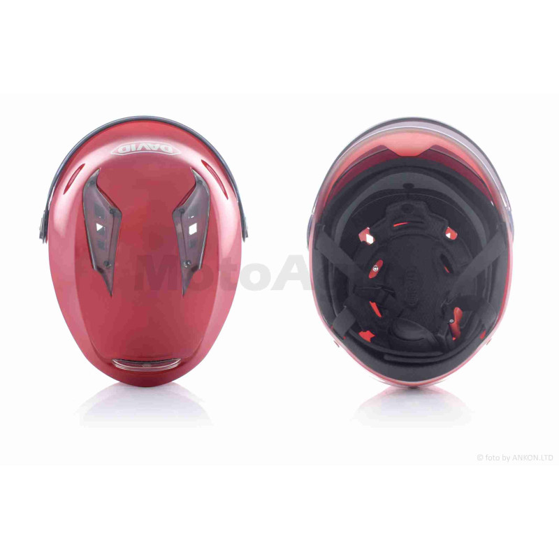 Шолом відкритий  "DAVID"  (#S309, червоний глянсовий, тонований візор, M-XL, ABS)