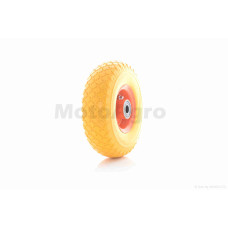 Колесо для тачки у зборі 3.00-4 (поліуретанове жовте помаранчевий диск підшипник 6204 Ø20)