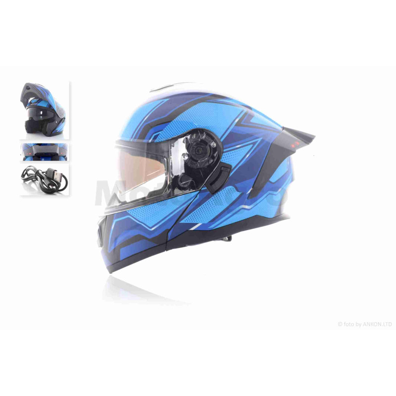 Шолом трансформер  "IBK"  (#965A габарит 3 режими, синій, L, окуляри)