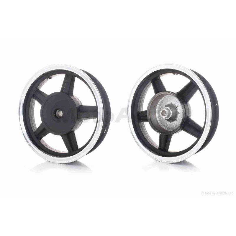 Диск колеса задній  12"-2.75  литий, 19 шліців, 5 спиці, барабан  130mm  чорно-сірий