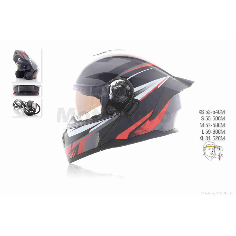 Шолом трансформер  "IBK"  (#965A габарит 3 режими, чорно-червоний, XL, окуляри)