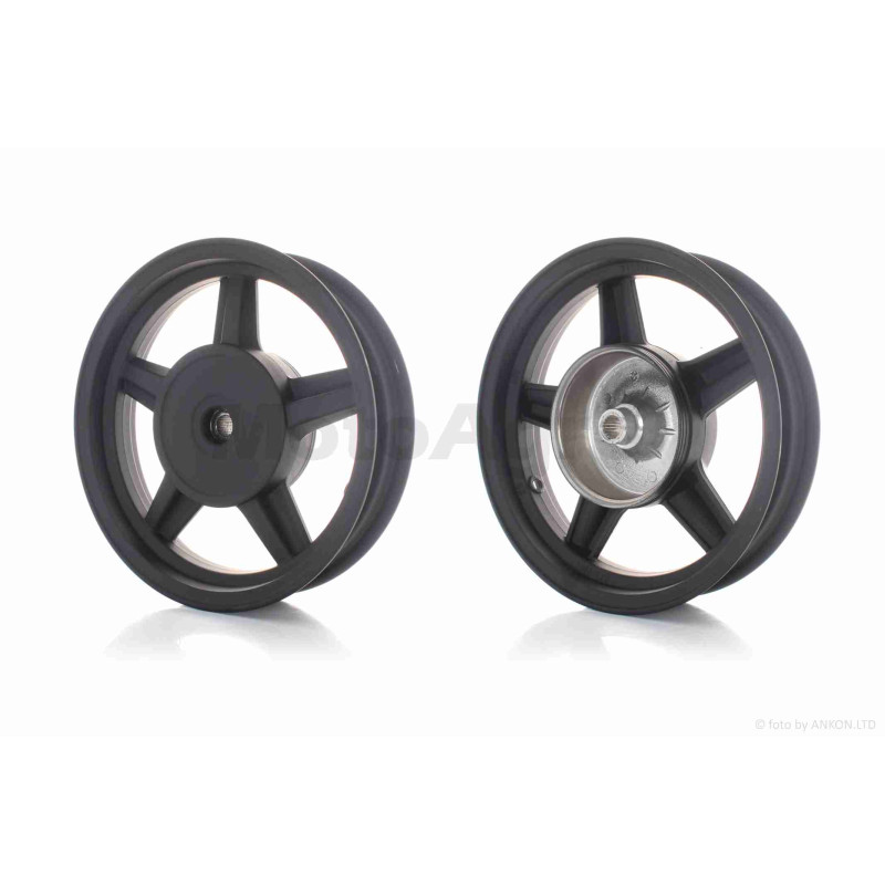 Диск колеса задній  12"-2.75  литий, 19 шліців, 5 спиці, барабан  130mm  чорний