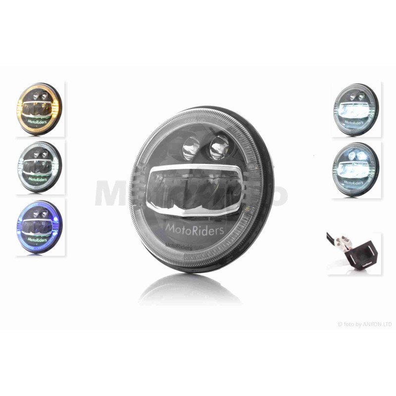 Фара  мото  діодна, кругла, D178, H4, 3 габарити (білий/жовтий/синій)  #C88-1S1