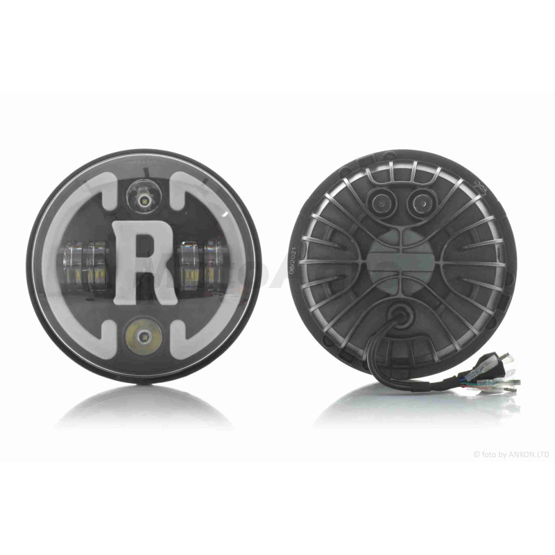 Фара  мото  діодна, кругла, D178, H4, 2 габарити (білий/синій), повороти  #C47-9S1