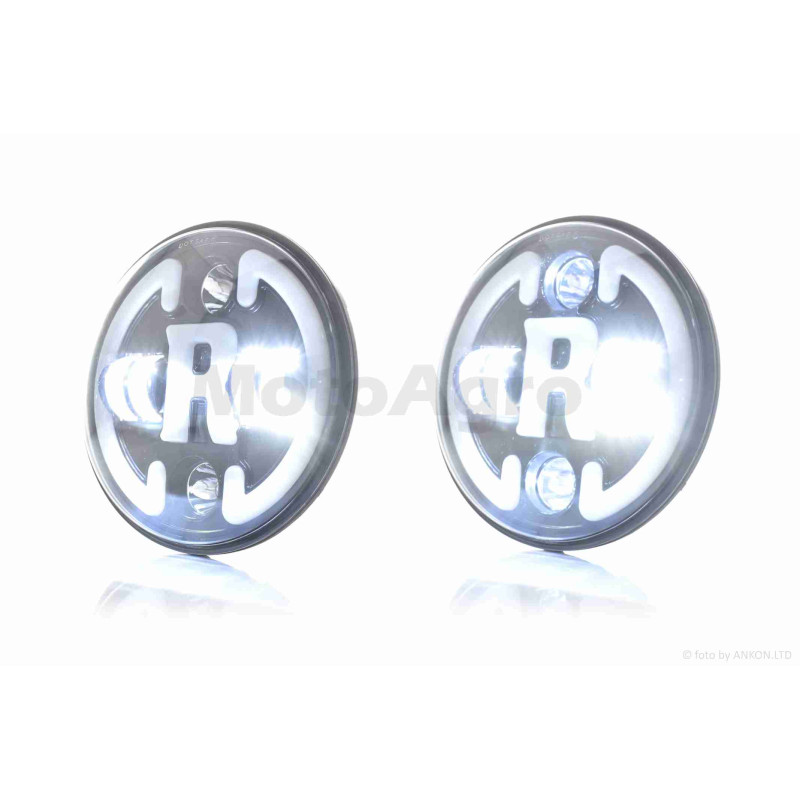 Фара  мото  діодна, кругла, D178, H4, 2 габарити (білий/синій), повороти  #C47-9S1