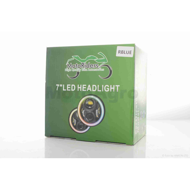 Фара  мото  діодна, кругла, D178, H4, 2 габарити (білий/синій), повороти  #C47-9S1