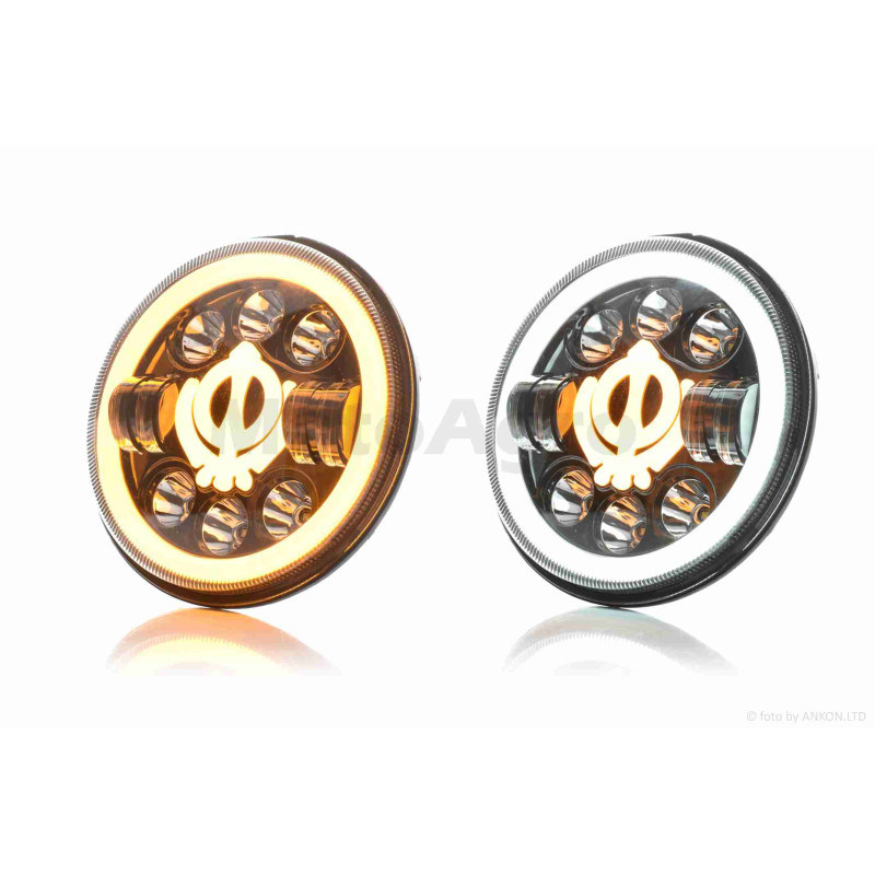 Фара  мото  діодна, кругла, D166, 2 габарити (білий/жовтий)  #C66-BK-2P1